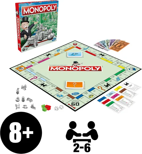 Vista 2 de Hasbro Gaming Monopoly, juego de mesa de estrategia para niños de 8 años, 2 a 6 jugadores, juegos familiares para niños y adultos