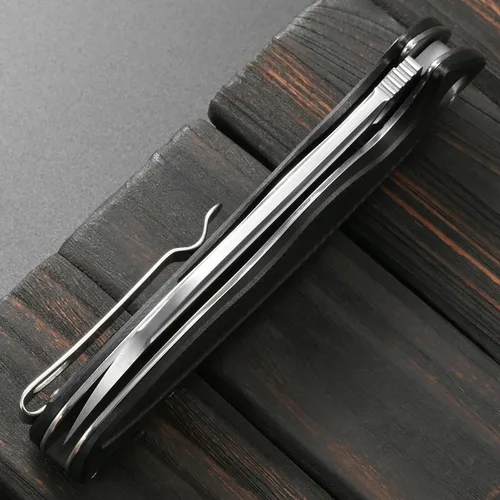 Vista 7 de Sitivien Cuchillo plegable ST103, hoja de acero D2+cuchillo de bolsillo con mango G10, cuchillo de herramienta EDC para exteriores, campamento, Negro