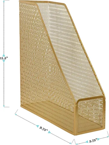 Vista 7 de Martha Stewart Ryder - Soporte para archivador de revista de malla dorada con ranura única, organizador de escritorio, 9.75 x 3.75 x 11.5 pulgadas