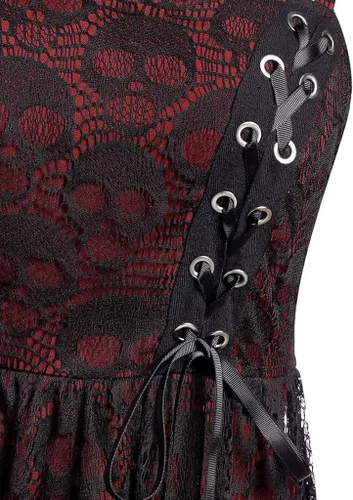 Vista 4 de Vestido renacentista para mujer, vestido de calavera gótica de encaje, con tirantes delgados, para Halloween, mini vestidos de vapor punk a la moda