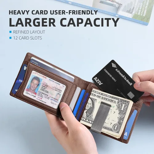 Vista 96 de Zitahli - Carteras delgadas con clip para dinero para hombre, tarjetero minimalista, de cuero, plegable, con bloqueo RFID, cartera de bolsillo