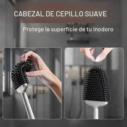 Vista 4 de Sellemer - Juego de cepillo y soporte para inodoro - Cabezal de cepillo flexible para taza de inodoro con cerdas de silicona, tamaño compacto