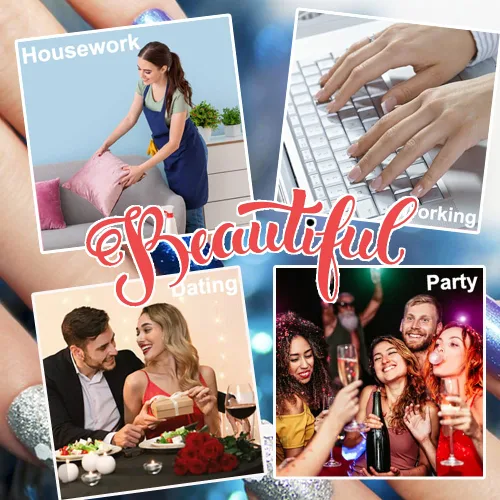 Vista 3 de Uñas postizas a presión de verano, uñas postizas de almendra mediana, uñas postizas de limón, uñas acrílicas de cobertura completa, uñas adhesivas