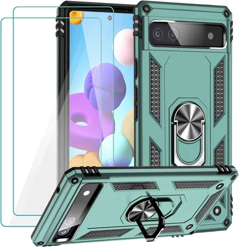 Vista 14 de Funda para Google Pixel 6a con protector de pantalla de vidrio templado [2 unidades], funda protectora de grado militar a prueba de golpes con Negro