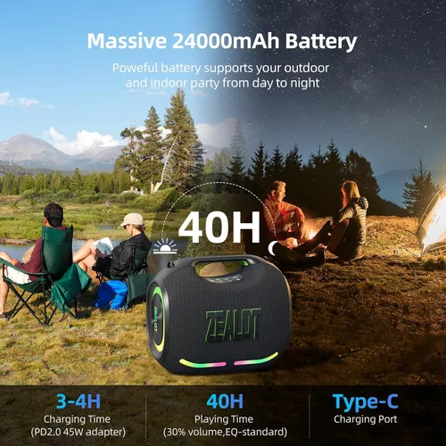Vista 3 de ZEALOT ZE01 - Bocina portátil Bluetooth, 120W de potente sonido estéreo con graves profundos, inalámbrica, gran bocina para fiesta, compatible