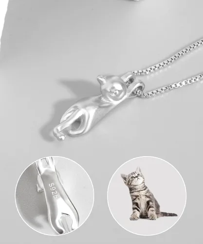 Vista 3 de YYSuniee Collar de gato, collar de plata de ley 925 con diseño de gato para mujer, joyería de gato, colgante de gatito, regalo para amantes