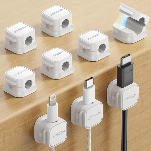 Vista 9 de Paquete de 12 Soportes Magnéticos para Cables, Organizador de Cables Clip para Cable para Gestión de Escritorio, JOYROOM Clip de Cable Ajustable