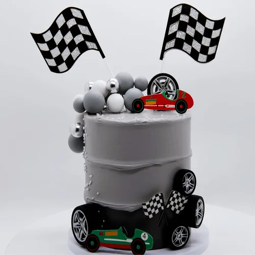 Vista 6 de Adornos para Pasteles de Carreras Decoraciones para Pasteles de Cumpleaños con Temática de Carreras de Autos Fiesta de cumpleaños temática