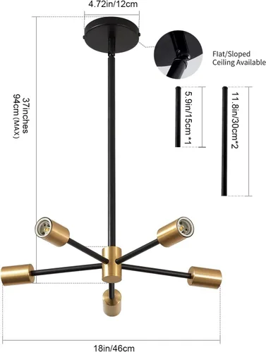 Vista 3 de Candelabro Sputnik MOUFIER, lámpara de techo en negro y dorado, altura ajustable, E27, iluminación moderna de techo, lámpara para sala de estar, 5