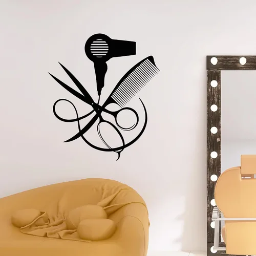 Vista 2 de Vinilo Pegatinas de pared de estilo peluquero para decoración de salón de belleza (4107ig)
