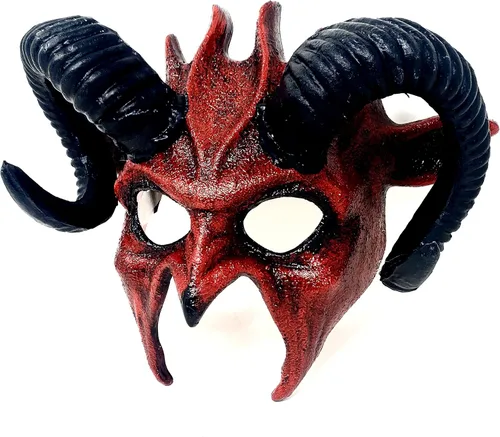 Vista 21 de Ram - Máscara de disfraz de demonio de cuernos de diablo de cabra para disfraz de Halloween