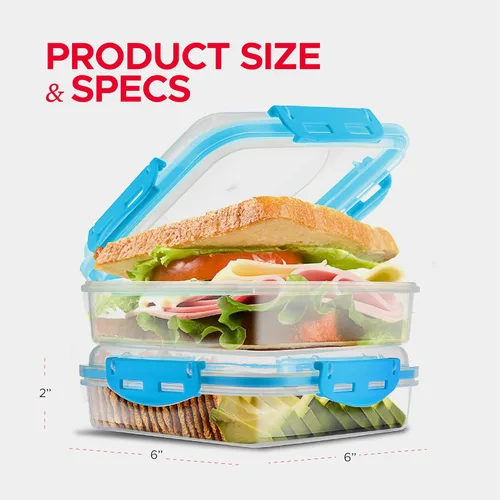 Vista 7 de Tafura Recipientes y cajas para sándwiches de alta calidad, sin BPA, para loncheras, duradero y reutilizable, soporte para sándwiches para mayor