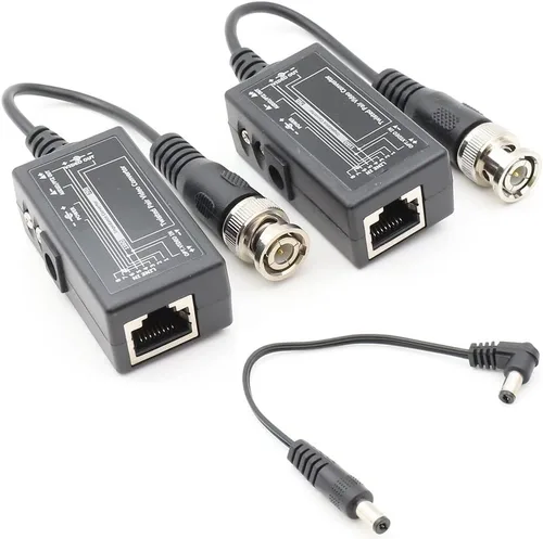 Vista 4 de Evertech 4 pares (8 piezas) Balun de video pasivo con Power BNC a RJ45 Cable convertidor de video transmisor de potencia de audio a través