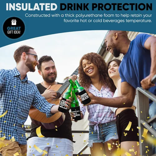 Vista 6 de Divertidos frases de fiesta de cerveza para latas de cerveza con aislamiento térmico para bebidas con soda, cerveza Hugger Coolies