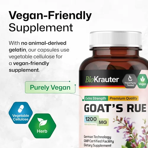 Vista 6 de BIO KRAUTER® Goats Rue for Breastfeeding - Suplemento de lactancia vegano puro - Goat's Rue 100 cápsulas 1200 mg por porción - Suplementos naturales