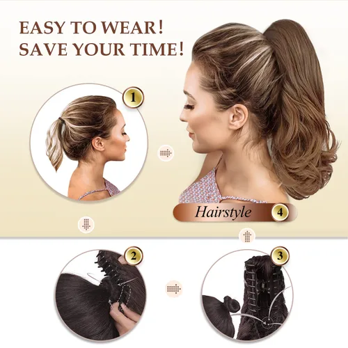 Vista 4 de SOFEIYAN Extensión de Cola de Caballo de 13" Larga y Rizada con Clip en Garra, Extensión de Cabello Sintético de Aspecto Natural para Mujeres