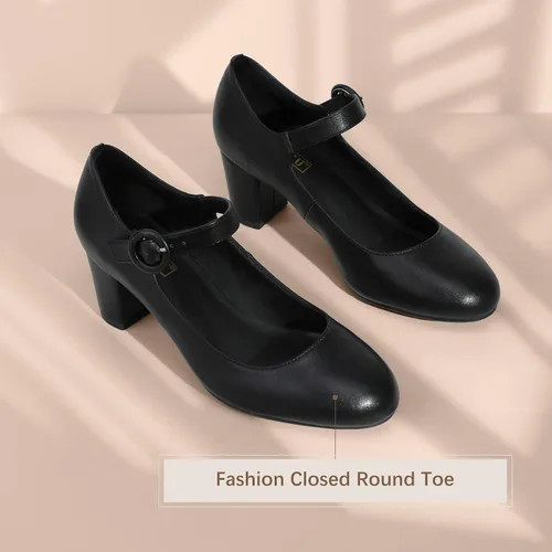 Vista 6 de IDIFU - Vestido de caramelo para mujer, zapatos Mary Jane, tacones de bloque bajo, punta redonda cerrada, oficina, trabajo, iglesia, boda, zapatos