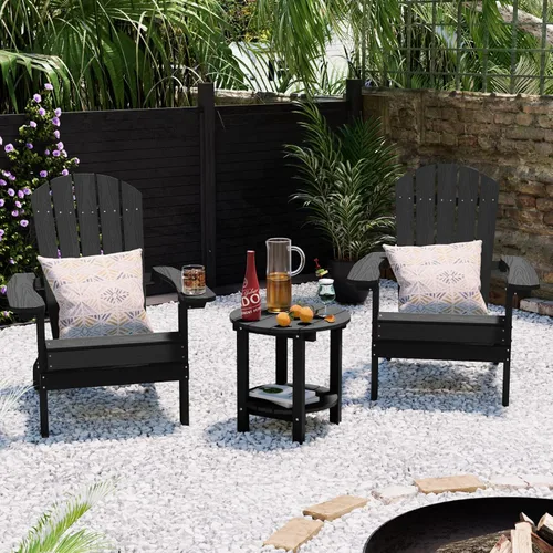 Vista 5 de YEFU Adirondack - Mesa auxiliar doble para exteriores, de 18 pulgadas, mesa auxiliar de madera de polietileno, resistente a la intemperie para Negro