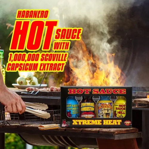 Vista 6 de Xtreme Heat - Juego de botellas de salsa picante gourmet, tamaño de viaje, paquete de 4, regalos de Navidad gourmet perfectos para el fanático