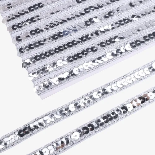 Vista 7 de Cinta de lentejuelas negras con purpurina plana para coser, 10 yardas