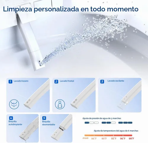 Vista 5 de EPLO Inodoro inteligente, bidé de una pieza para baños, inodoro moderno alargado con agua caliente, doble descarga automática, operación con sensor