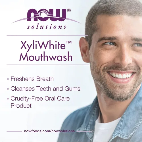 Vista 4 de NOW Solutions, Enjuague bucal Xyliwhite™, sabor Cinnafresh, refresca naturalmente el aliento, limpia dientes y encías, 16 onzas