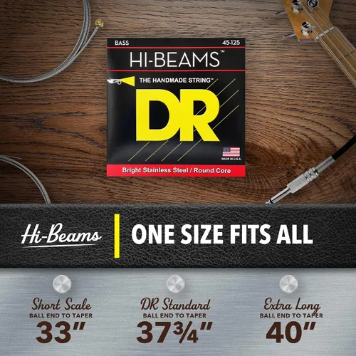 Vista 7 de DR Strings HI-BEAMS – Cuerdas de bajo de acero inoxidable de 5 cuerdas, 45-125, núcleo redondo (MR5-45)