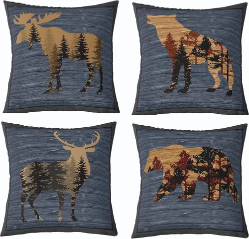 Vista 46 de Feelyou Fundas de Almohada Decorativas de León 16"x16" Juego de 4 Funda de Cojín Suave de Tigre Decoración de Lobo Funda de Almohada de Leopardo
