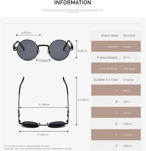 Vista 5 de AEVOGUE Gafas de sol estilo Steampunk redondo marco de metal gafas unisex AE0539