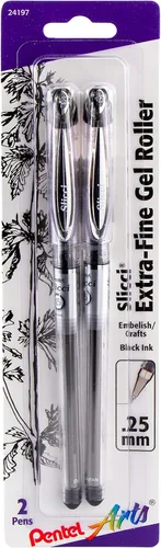 Vista 10 de Pentel Arts Slicci 0,25 mm bolígrafo trazo extra fino de gel, tinta roja, caja de 12 (BG202-B), Negro Paquete de 1