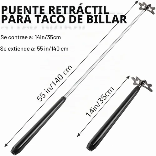 Vista 3 de Sumind - Palo de puente retráctil para taco de piscina, cabeza extraíble Negro