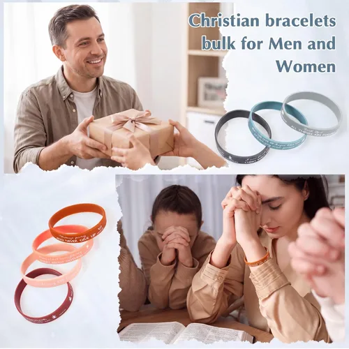 Vista 7 de 120 pulseras cristianas de silicona a granel, 12 estilos Colores brillantes