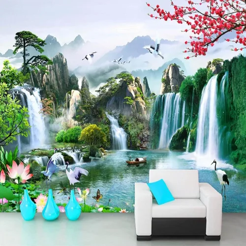 Vista 13 de Mural de pared de flores abstractas, arte moderno, papel tapiz autoadhesivo extraíble grande, para sala de estar, decoración de pared de sala