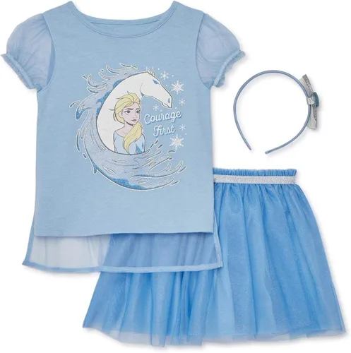 Vista 6 de Disney Frozen Elsa Girls Costume T-Shirt Skirt and Headband 3 Piece Outfit Set Toddler