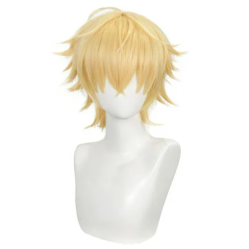 Vista 6 de Peluca rubia anime peluca rubia corta en capas con collar Rubio