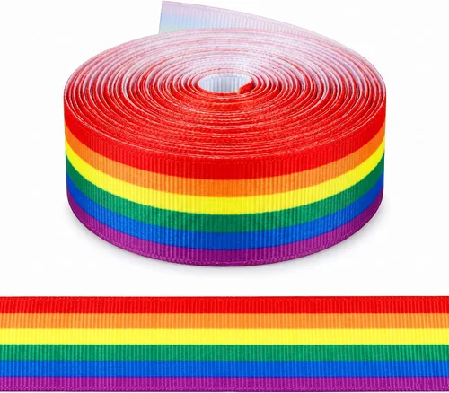 Vista 12 de LGBTQ Rayas LGBTQ Impreso 7/8 Pulgadas Cinta Grosgrain Blanca Gay Pride Cheer 10 Yardas
