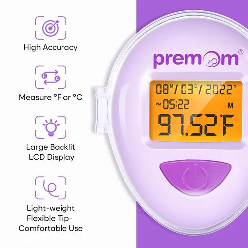 Vista 4 de Premom Termómetro corporal basal inteligente para ovulación: punta larga para manos libres, rastreador de ovulación digital con alta precisión