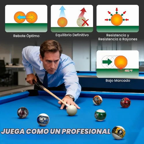 Vista 6 de Juego de bolas de billar de 2-1/4" de tamaño reglamentario, peso profesional de 6 oz, resina pura de grado AAA, bolas de mesa de billar