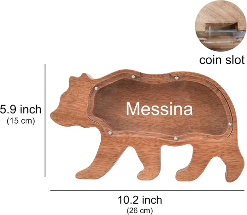 Vista 5 de Alcancía de madera personalizada, alcancía creativa con forma de animal, decoración personalizada para el hogar, regalos de cumpleaños de Navidad Oso