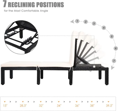 Vista 6 de HAPPYGRILL Silla de salón de ratán para patio, silla reclinable ajustable de mimbre con respaldo y cojín