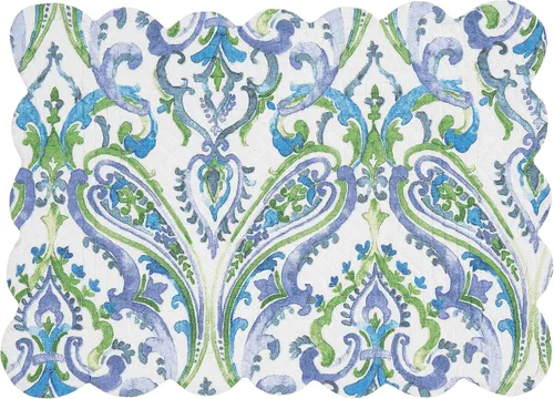 Vista 4 de C&F Home Juliet - Juego de 6 manteles individuales rectangulares acolchados reversibles con patrón de cachemira azul, verde y blanco