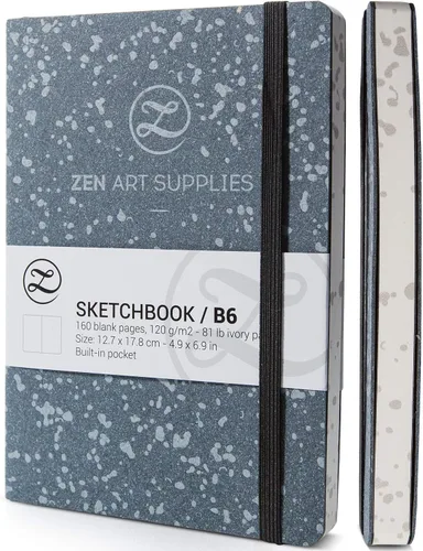 Vista 10 de ZenART - Cuaderno de bocetos grande B5 para dibujar de 120 GSM, cuaderno de viaje o hogar de tapa blanda con bolsillo y papel marfil liso grueso sin