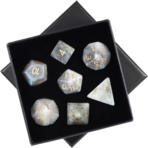 Vista 16 de mookaitedecor Juego de 7 dados poliédricos de cristal de ágata india, dados pulidos de piedras pulidas para juegos de mesa RPG MTG decoración