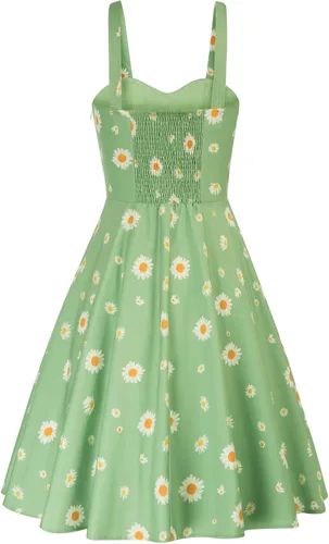 Vista 2 de Belle Poque Vestido vintage sin mangas para mujer, diseño floral, fruncido, lindo, acampanado, con vuelo, largo hasta la rodilla