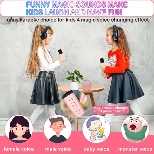 Vista 2 de Mini máquina de karaoke para niños de 4 a 12 años, altavoz Bluetooth con 2 micrófonos inalámbricos y luces LED, regalos de Navidad y cumpleaños