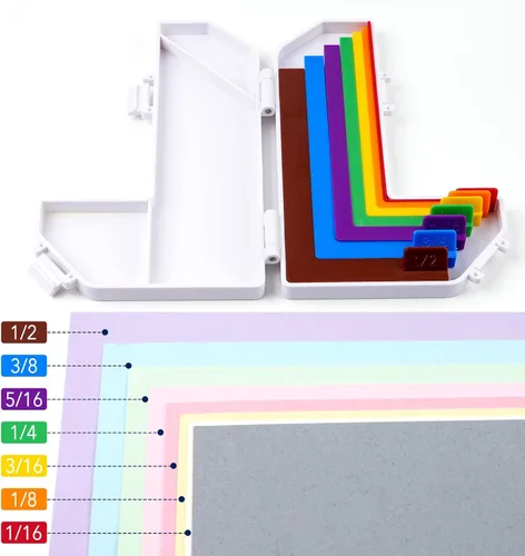 Vista 7 de 7 guías de alineación de manualidades de papel con estuche de almacenamiento, capas de precisión y espaciadores de estera, 1/16 a 1/2 pulgadas 7