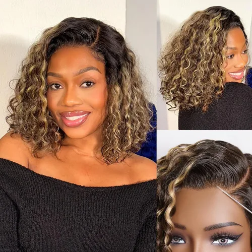 Vista 43 de LUVME HAIR Pelucas de cabello humano rizado sin pegamento de 6 pulgadas, precortadas, indetectable, HD, encaje Bob, peluca corta y rizada con ondas