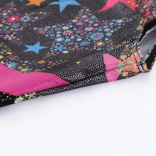 Vista 4 de Belovance Maillots de gimnasia para niñas con pantalones cortos, patrón brillante de mariposas y flores, sin mangas, biketards, rosa intenso negro