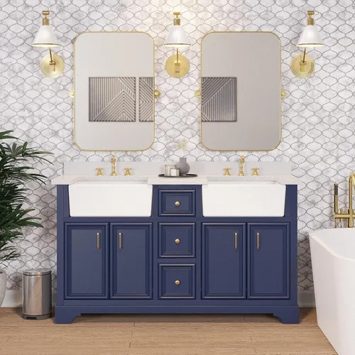 Vista 10 de Kitchen Bath Collection Zelda - Mueble de granja doble de 60 pulgadas (cuarzo/chocolate): incluye gabinete de chocolate con impresionante encimera