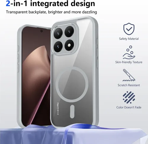Vista 266 de Funda magnética transparente compatible con Xiaomi 17T, color negro 2 en 1 PC + TPU cubierta de teléfono a prueba de golpes, carcasa protectora